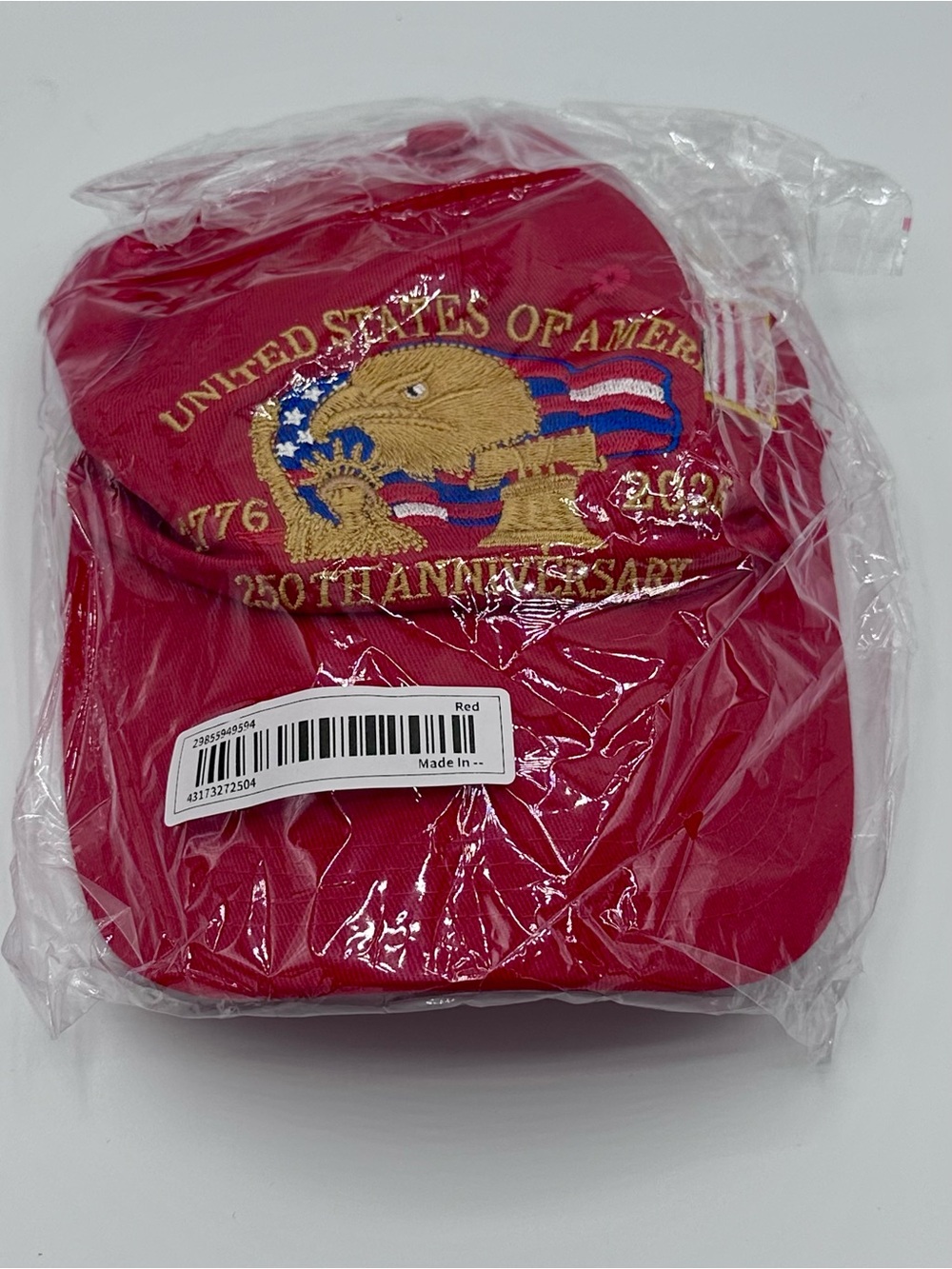 Red 250th Anniversary Eagle Embroidered Cap (B3)